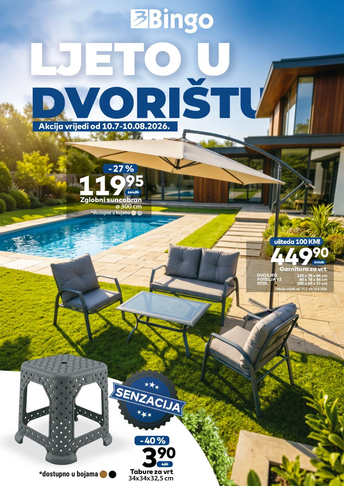 Bingo katalog Ljeto u dvorištu od 10.07. do 10.08.2026. – vrtni namještaj, roštilji i oprema za baštu na akciji