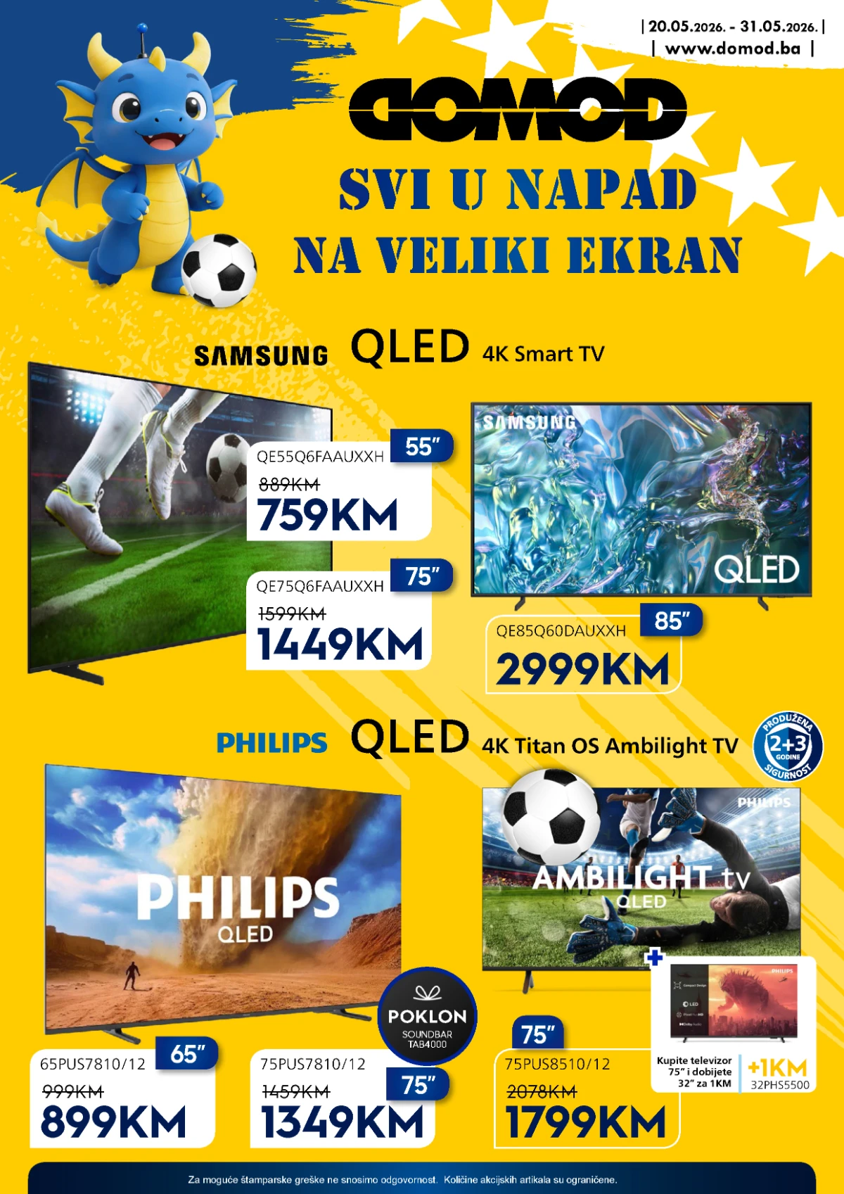 DOMOD akcija do 31.05.2026 Samsung Philips Sony i Hisense televizori sniženi do 550 KM