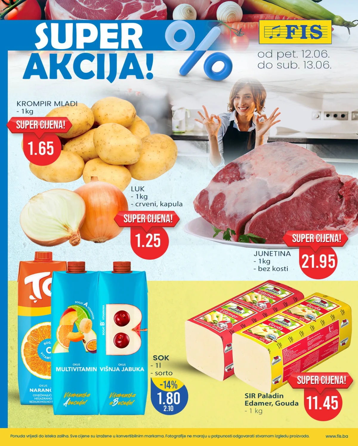 FIS Super akcija do 59% popusta – mladi krompir 1,65 KM, junetina bez kosti 21,95 KM i sir Paladin 11,45 KM