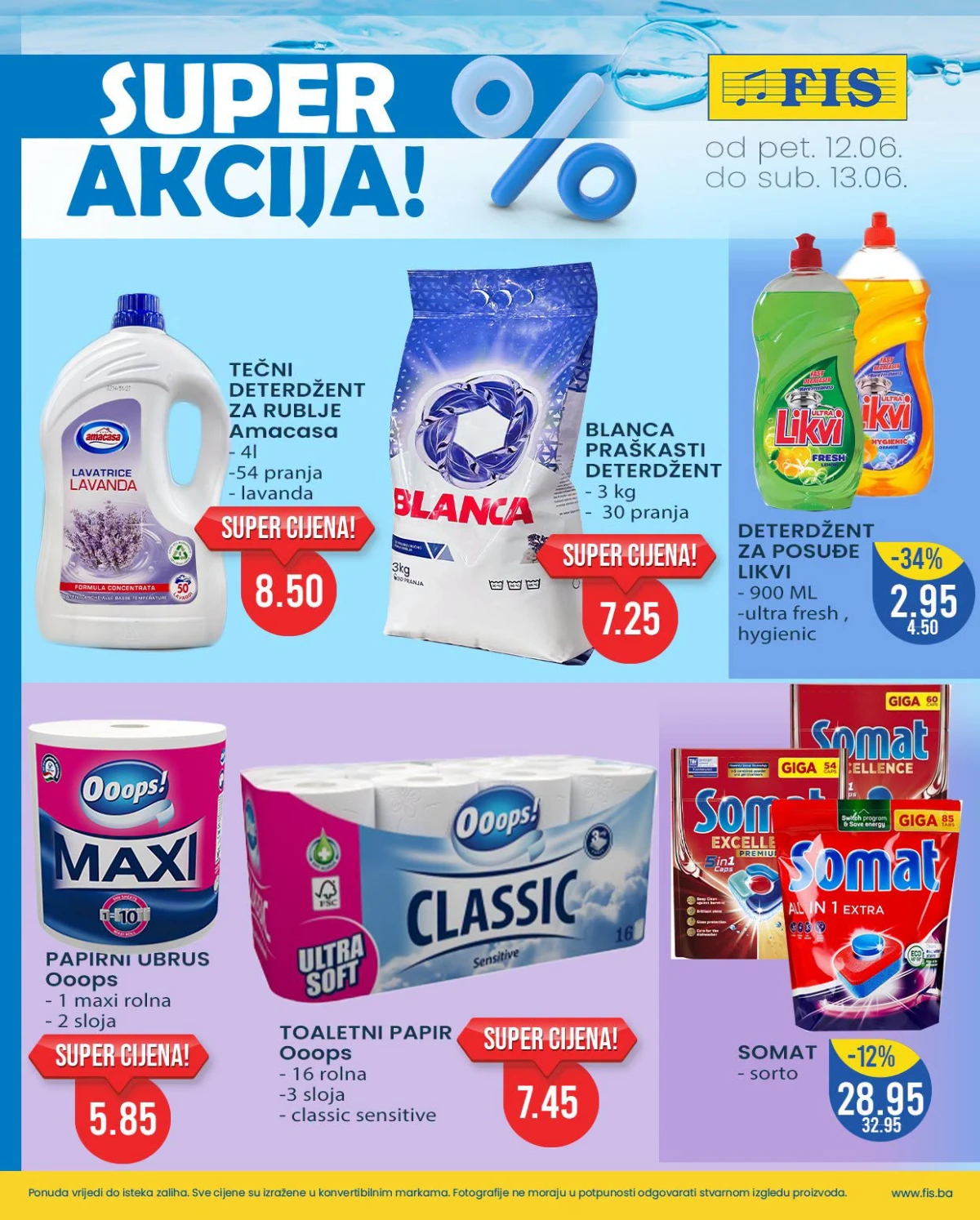 FIS Super akcija – deterdženti, sredstva za pranje posuđa, papirna galanterija i Somat