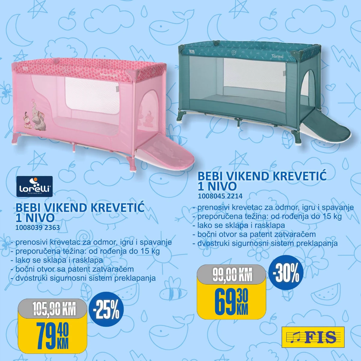 FIS akcija – vikend krevetići za bebe po cijeni od 69,30 KM i 79,40 KM