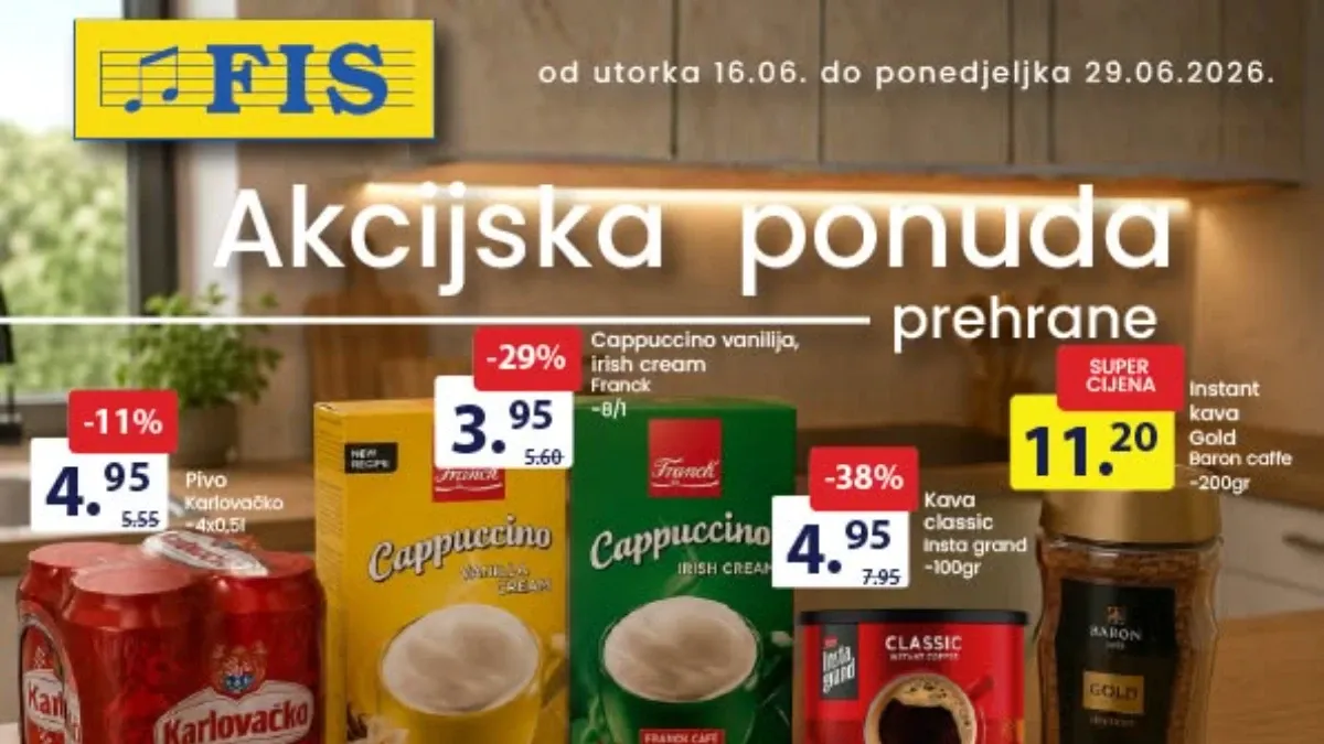 FIS akcijska ponuda prehrane do 29.06.2026 – prehrambeni proizvodi, pića, slatkiši, kafa i kućne potrepštine na sniženju