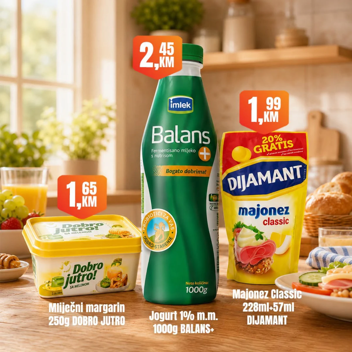 Fortuna Market vikend akcija – Balans jogurt, Dobro jutro margarin i Dijamant majonez po akcijskim cijenama