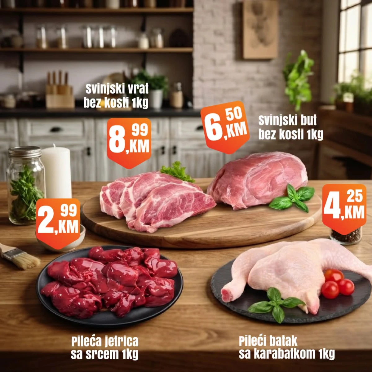 Fortuna Market vikend akcija strana 2 – svinjski vrat, svinjski but i pileći batak Fortuna Market vikend akcija strana 2 – svinjski vrat 8,99 KM, svinjski but 6,50 KM i pileći batak sa karabatakom 4,25 KM