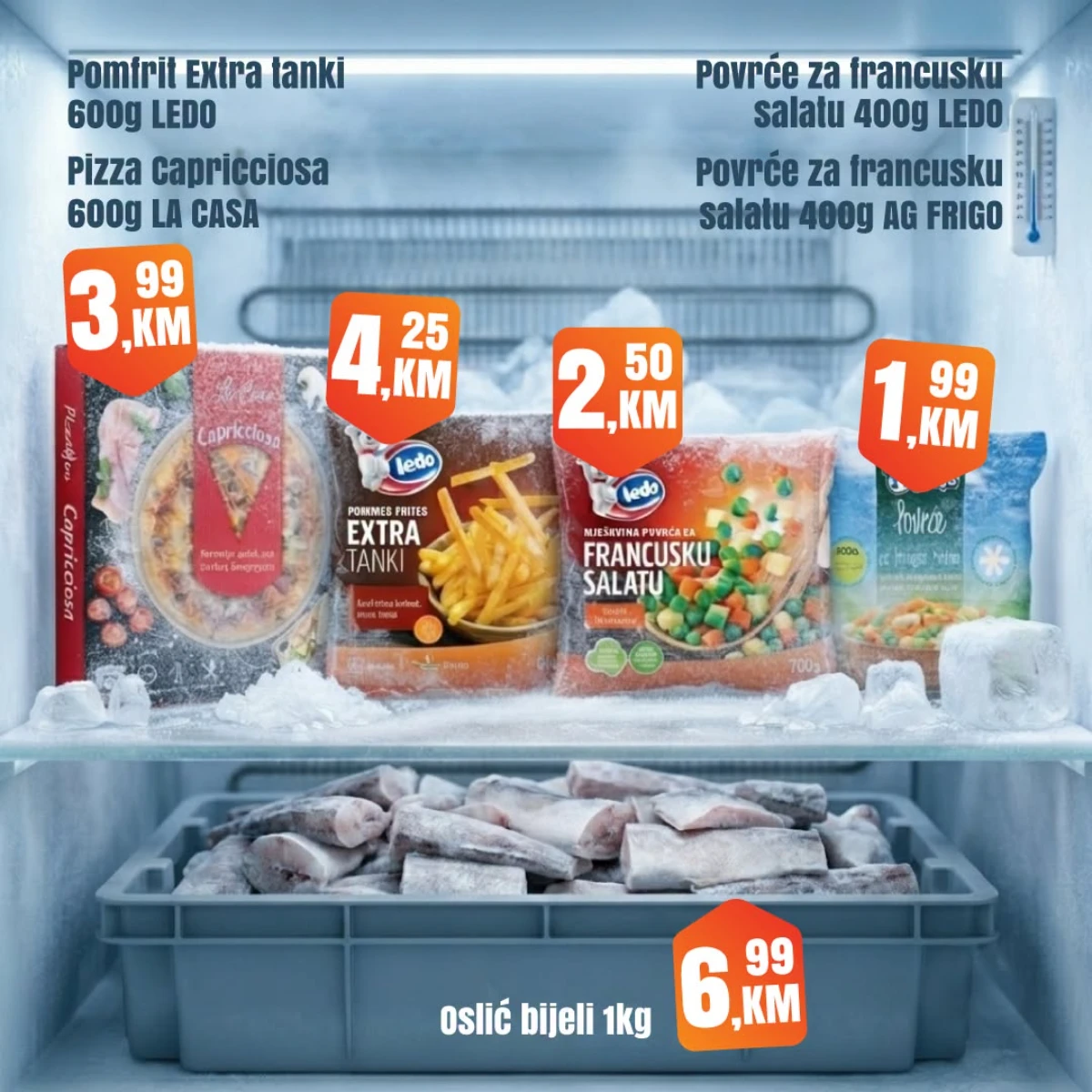 Fortuna Market vikend akcija strana 5 – smrznuti program i riba Fortuna Market vikend akcija strana 5 – oslić bijeli 6,99 KM i povrće za francusku salatu od 1,99 KM