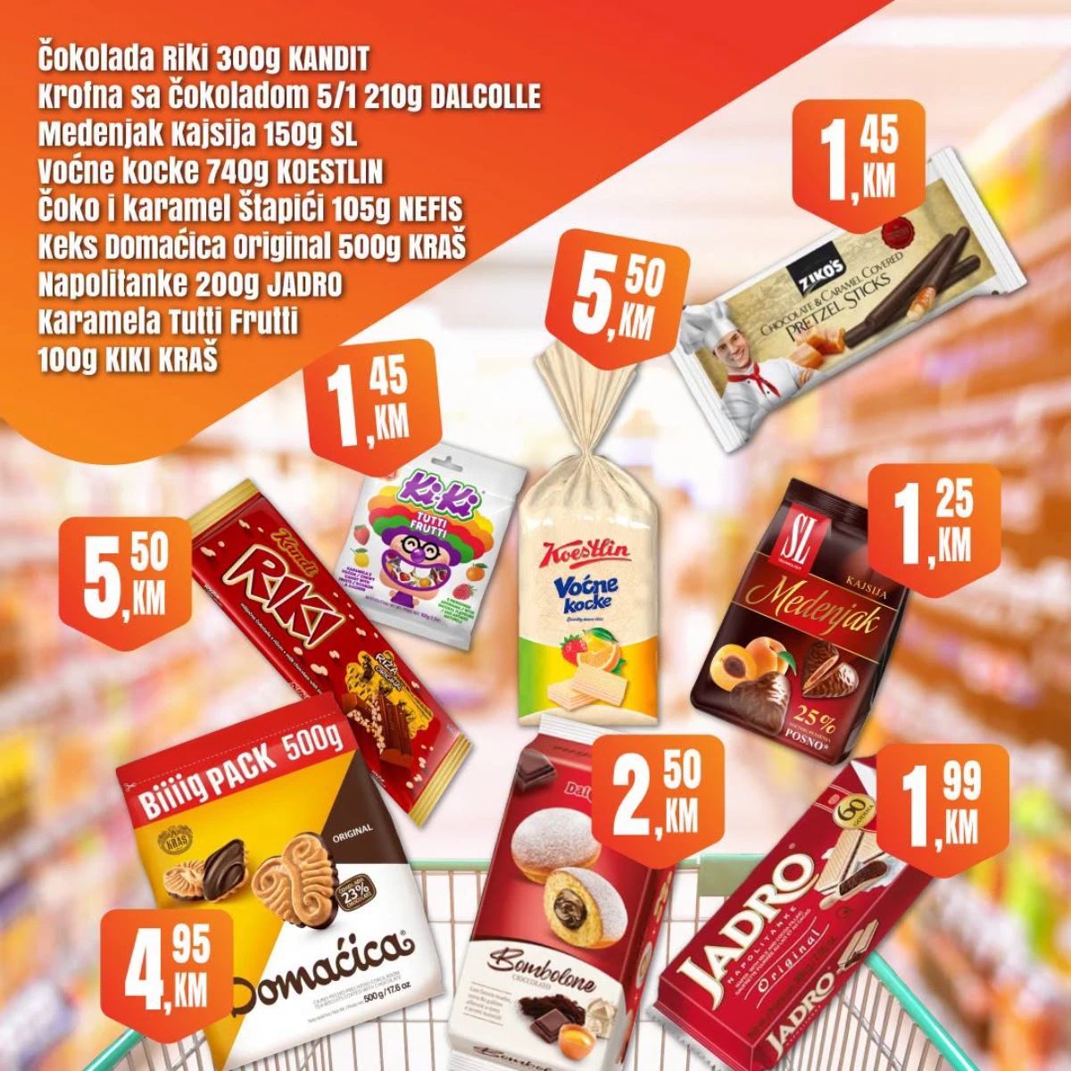 Fortuna Market vikend akcija strana 12 – slatkiši i grickalice Fortuna Market vikend akcija strana 12 – Bombone 2,50 KM i Domaćica keks 4,95 KM