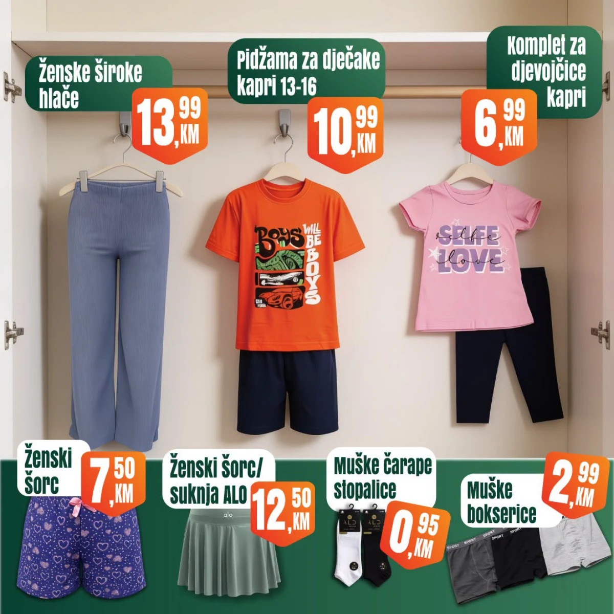 Fortuna Market vikend akcija strana 38 – odjeća za cijelu porodicu Fortuna Market vikend akcija strana 38 – pidžame, šorcevi, bokserice i dječija odjeća