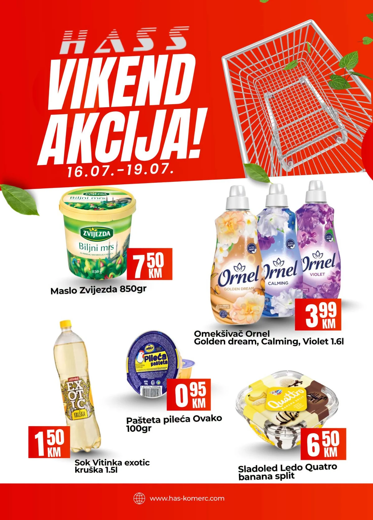 HASS Vikend Akcija od 16. do 19.07.2026. – vikend popusti na prehranu, piće, sladoled i proizvode za domaćinstvo