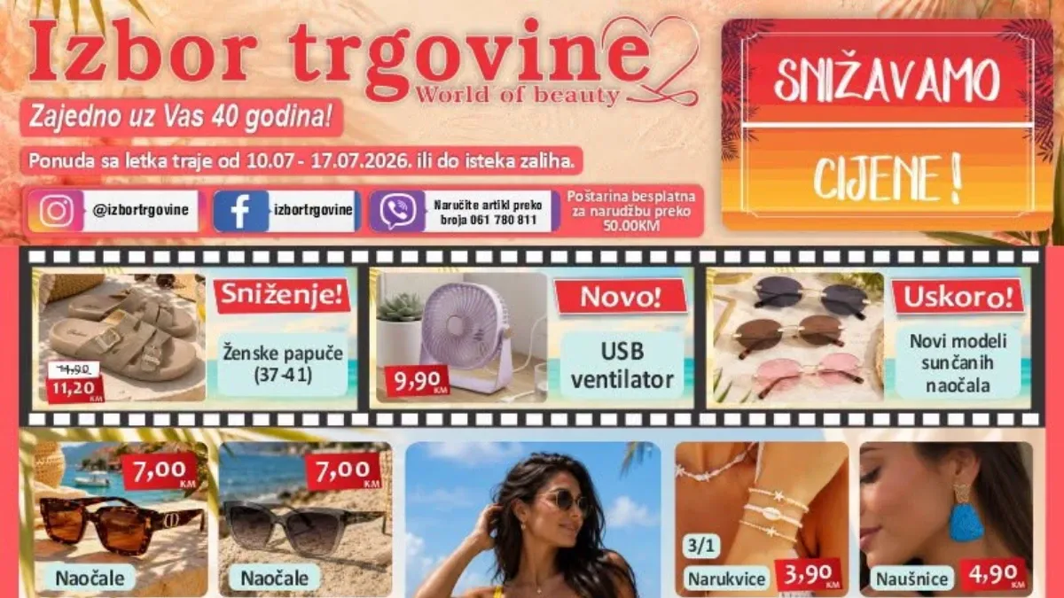 Izbor trgovine katalog od 10. do 17.07.2026. – kupaći kostimi, kozmetika, papuče, igračke i proizvodi za dom na akciji