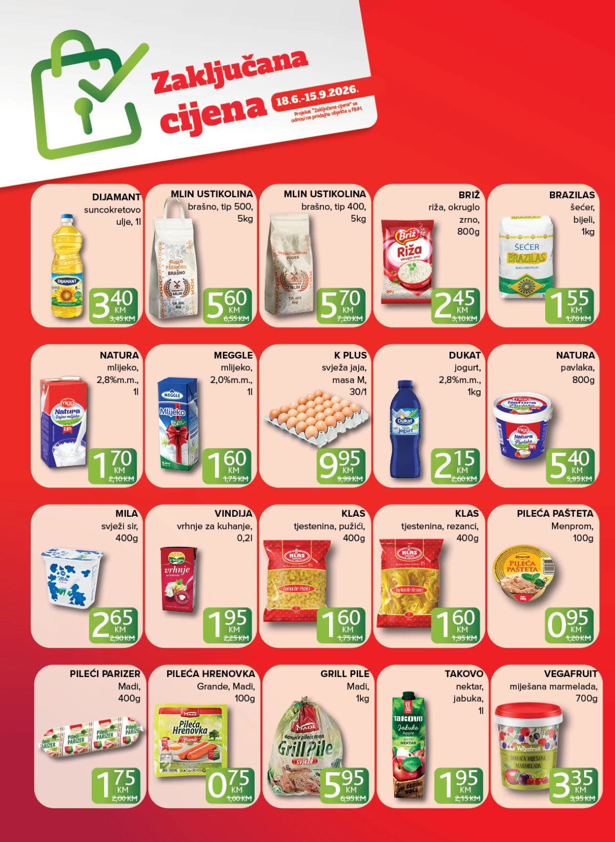 Konzum i Mercator zaključana cijena do 15.09.2026 – prehrana, mliječni proizvodi i osnovne namirnice po fiksnim cijenama