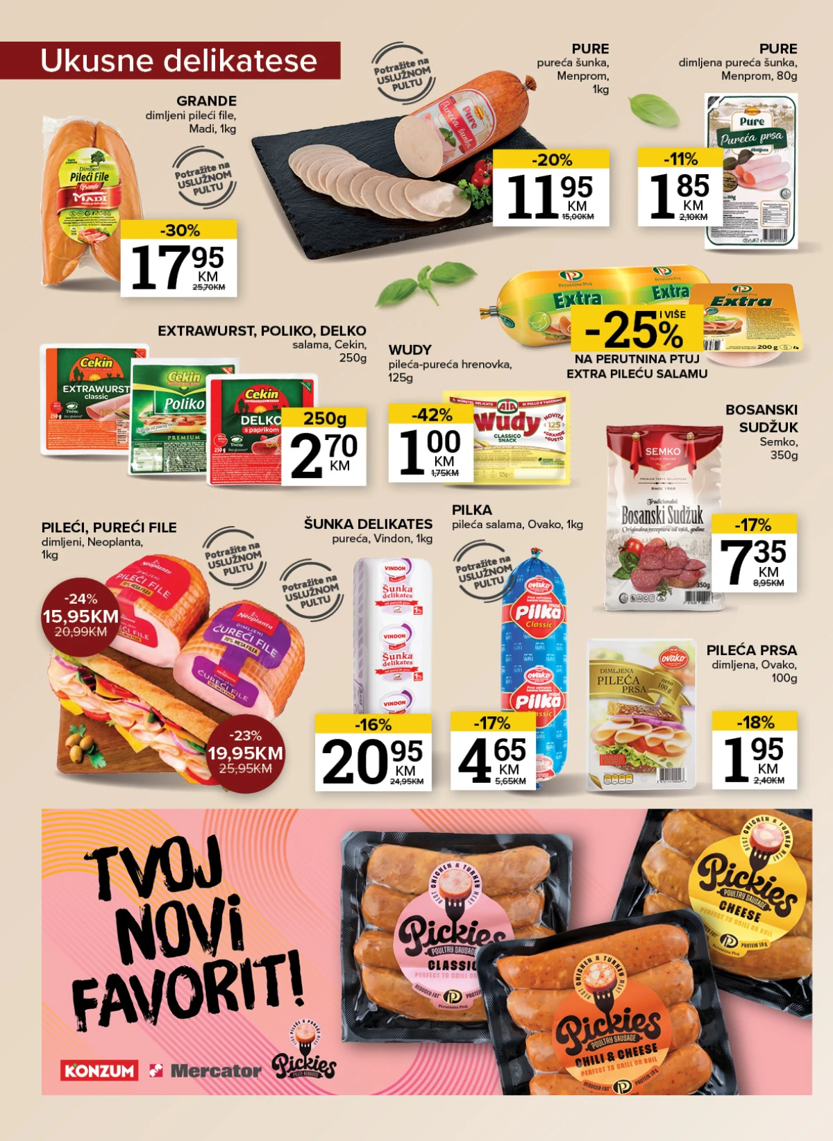 Konzum i Mercator sedmična akcija na delikatese, sireve i mliječne proizvode