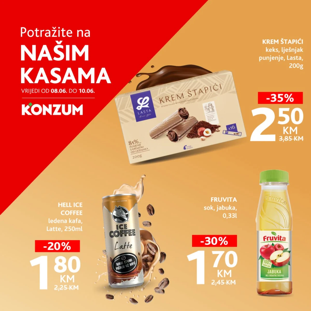 Konzum akcija do 35% popusta – Krem štapići 2,50 KM, Fruvita 1,70 KM i Hell Ice Coffee 1,80 KM