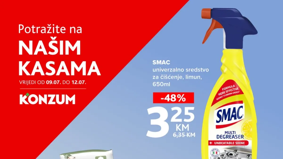 Konzum 'Našim kasama' akcija donosi popuste do 48% od 09. do 12.07.2026.