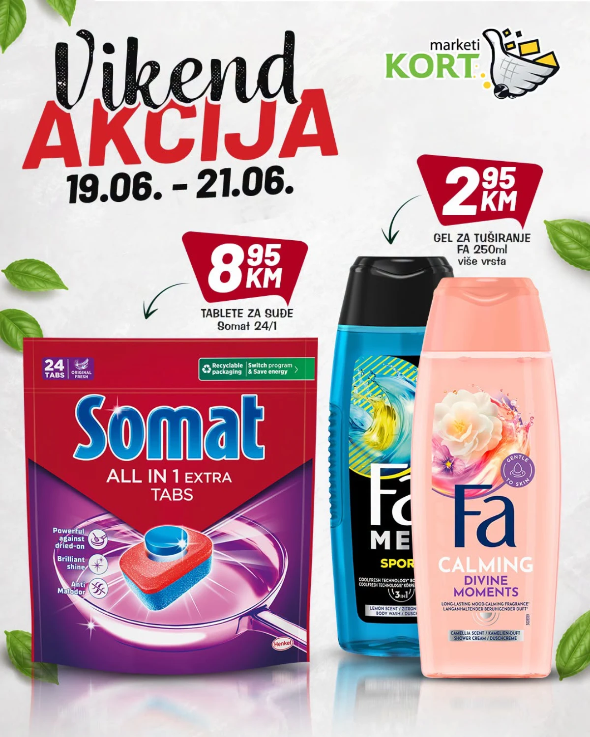 Kort Marketi vikend akcija – Somat tablete 8,95 KM i FA gel za tuširanje 2,95 KM