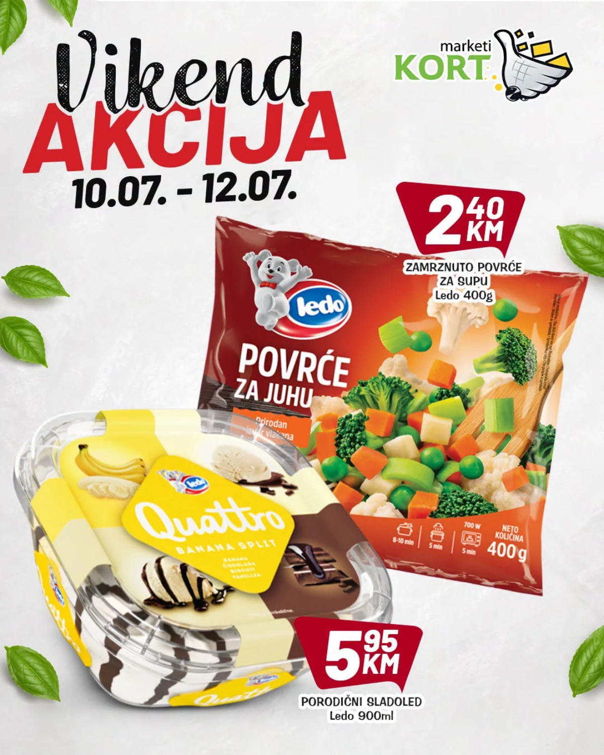 Kort Market vikend akcija od 10. do 12.07.2026. – Ledo sladoled i smrznuto povrće na akciji