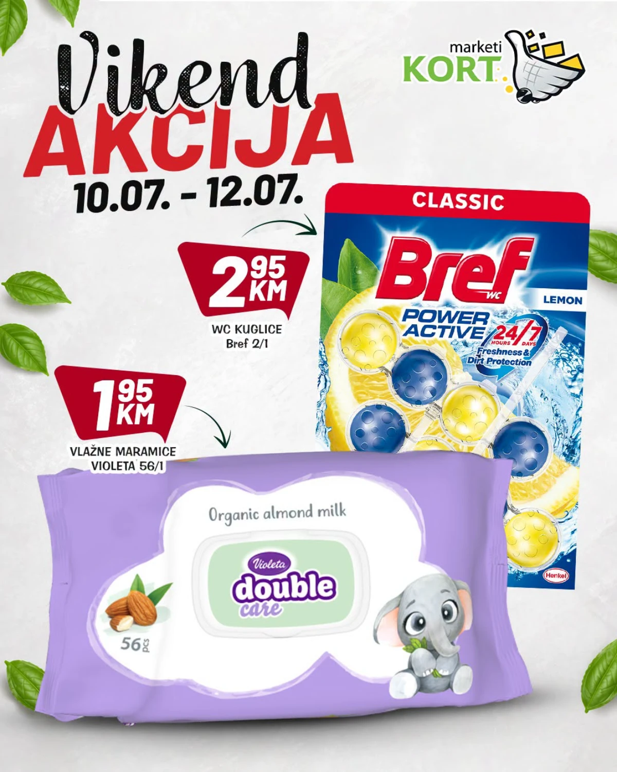 Kort Market vikend akcija od 10. do 12.07.2026. – Bref WC kuglice i Violeta vlažne maramice na sniženju