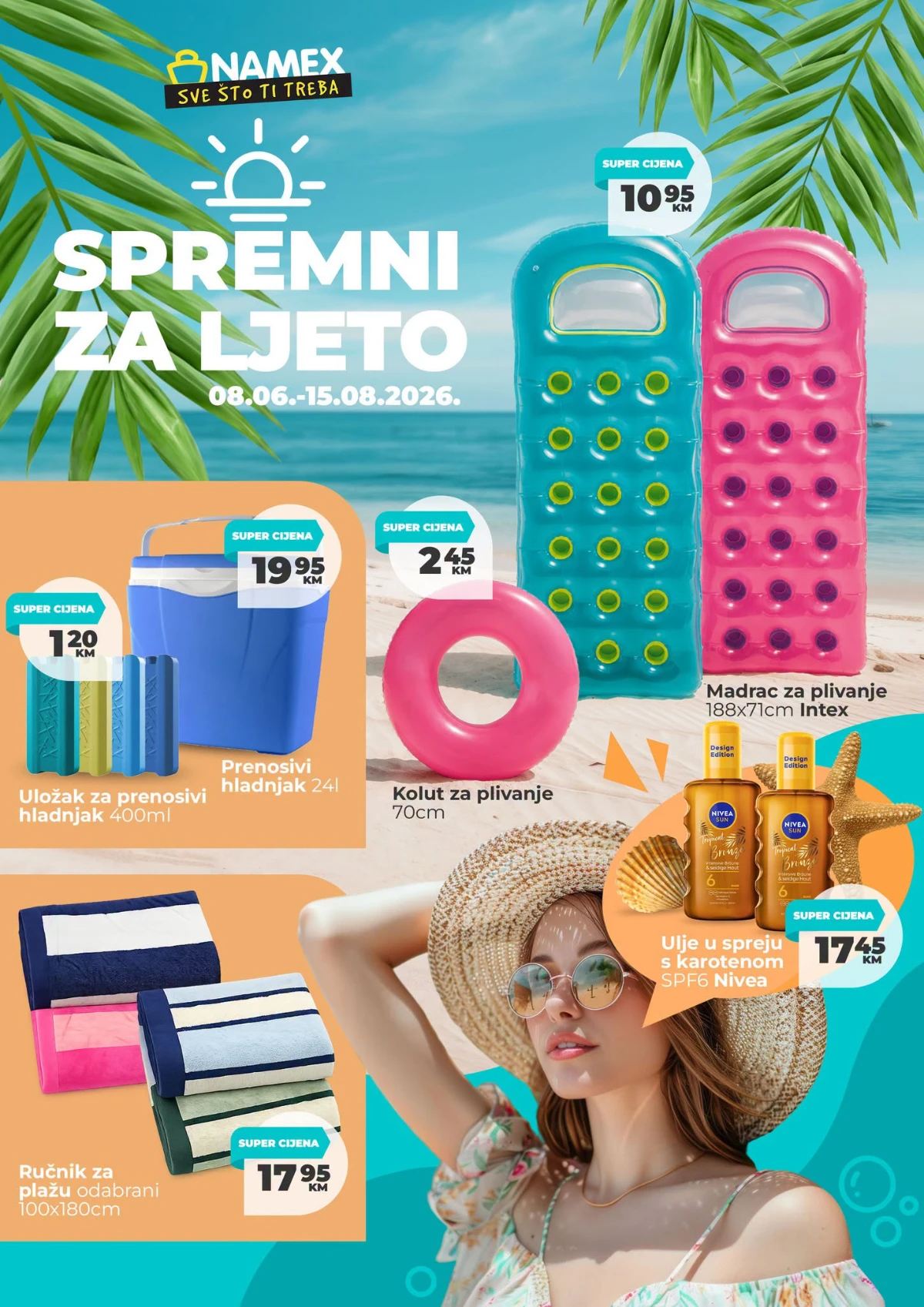 Namex ljetna akcija do 15.08.2026 – bazeni, madraci za plivanje, ručnici i proizvodi za sunčanje
