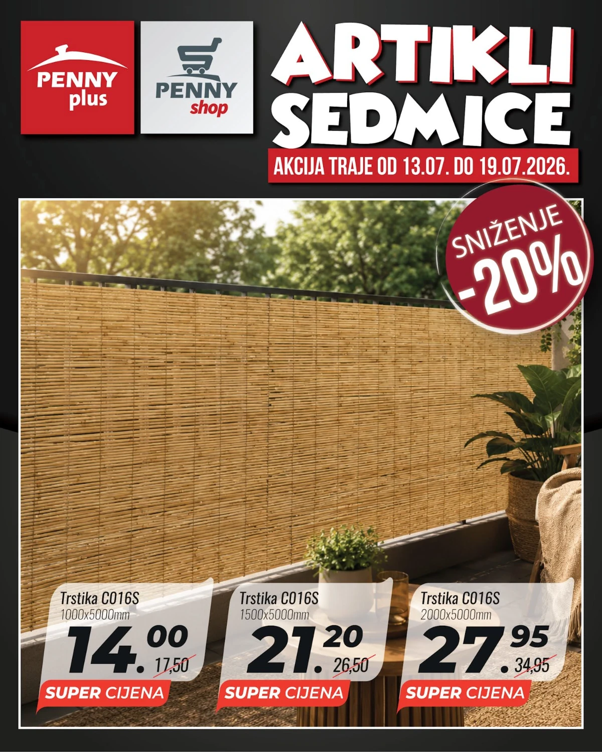 Penny Plus Artikli sedmice od 13. do 19.07.2026. – popusti do 40% na LED rasvjetu, trstiku za ogradu i proizvode za vrt
