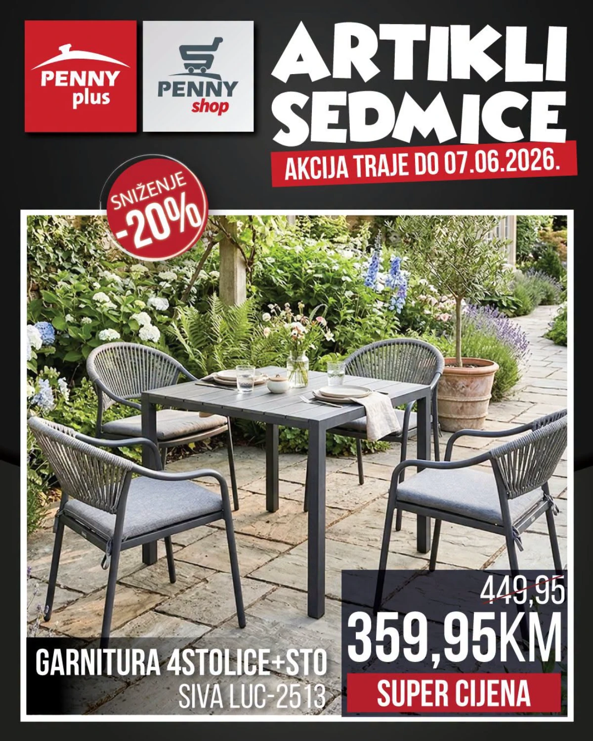Penny katalog strana 3 – garnitura 4 stolice i sto Siva Luc 2513 za 359,95 KM