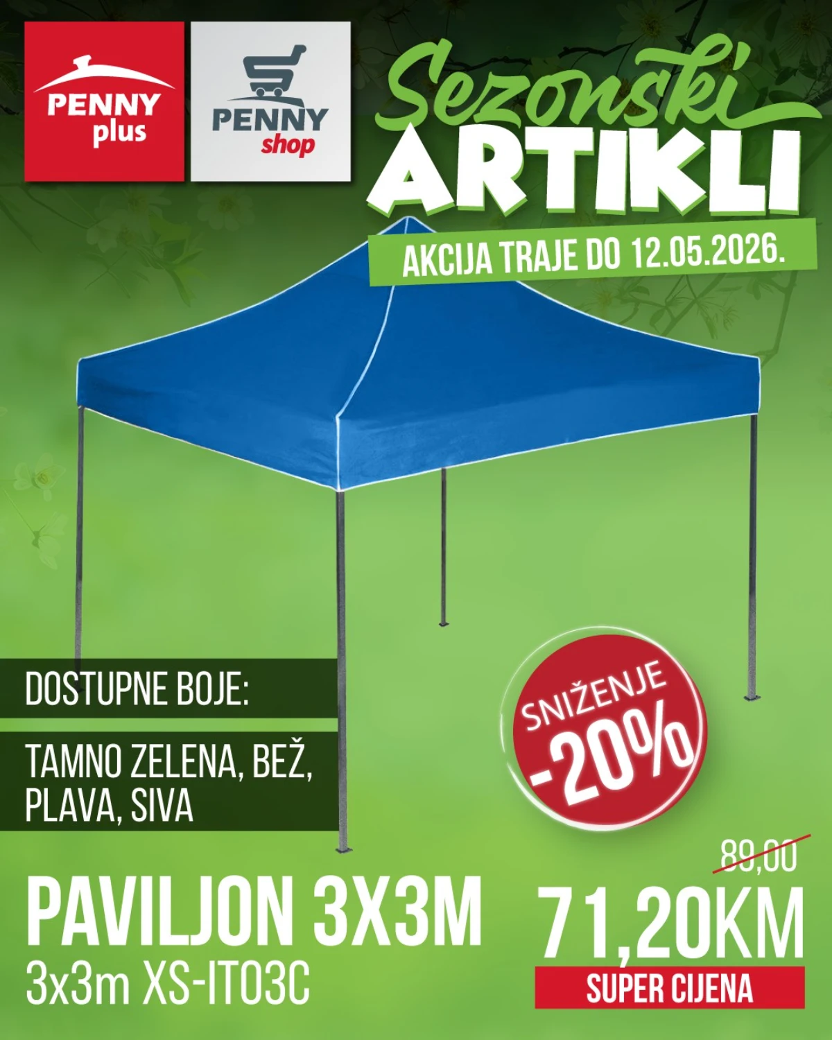Penny Plus paviljon 3x3m cijena 71,20 KM