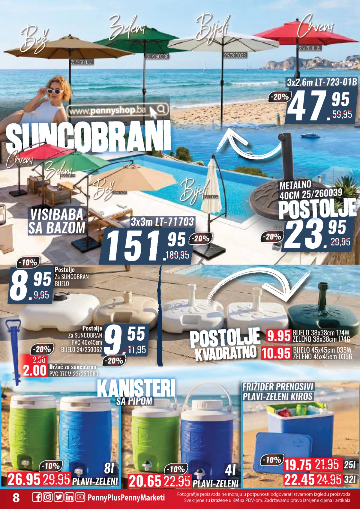 Suncobrani postolja kanisteri i prijenosni frižideri Penny Plus