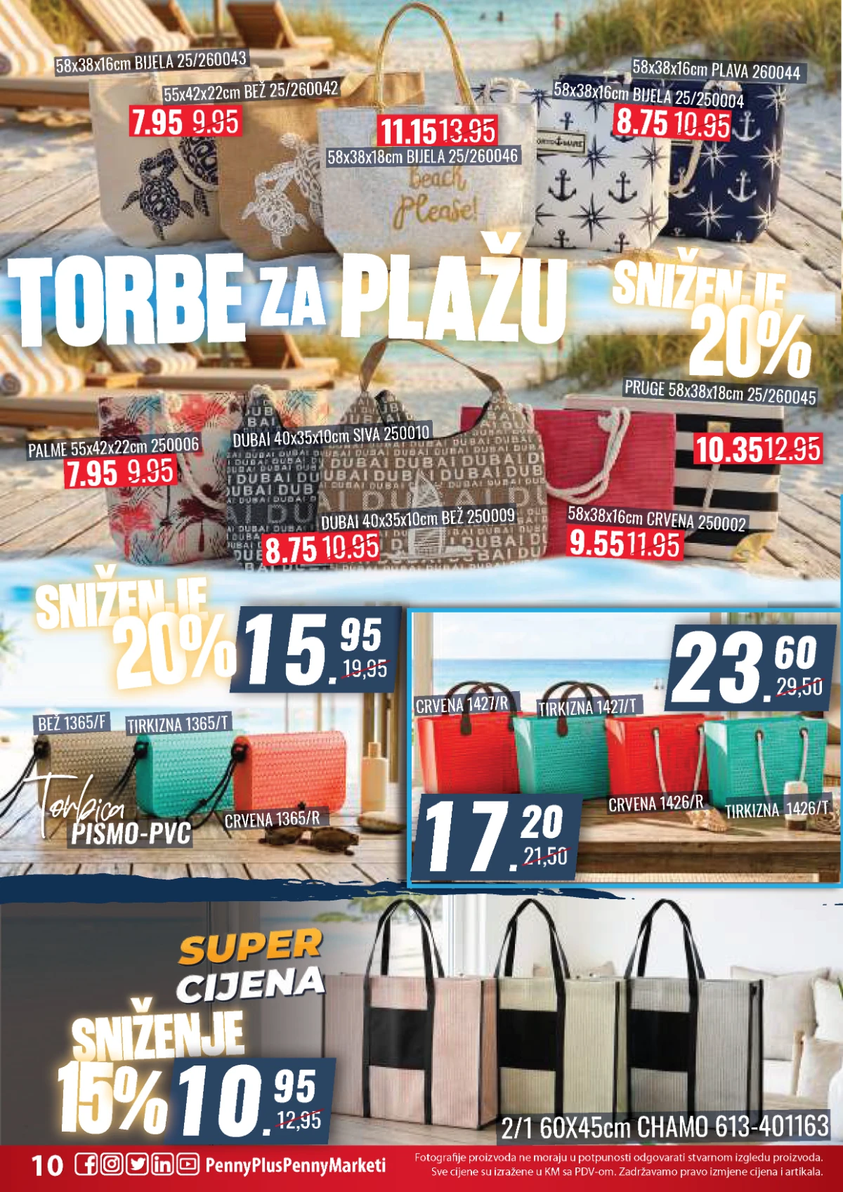 Torbe za plažu i ljetni modni dodaci Penny Plus katalog juli 2026