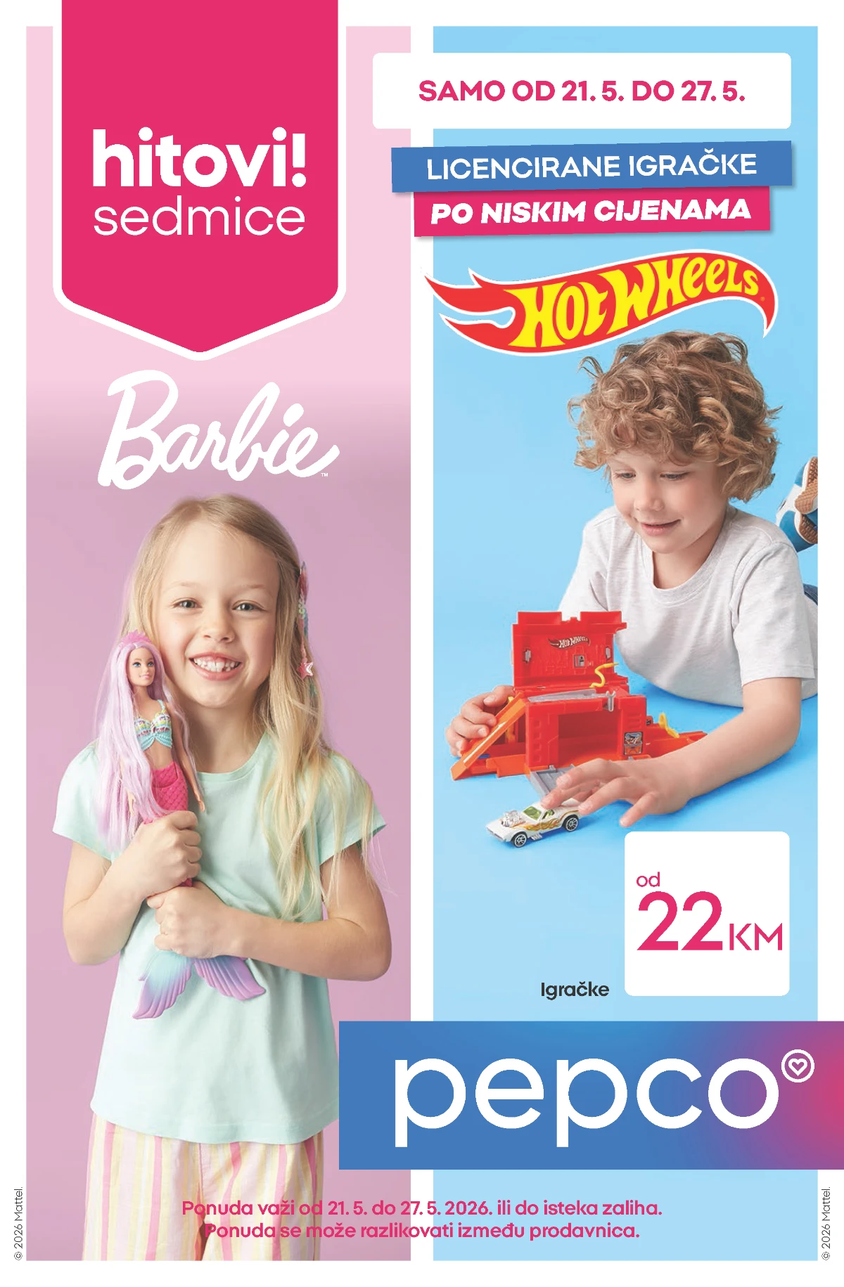 PEPCO Hitovi sedmice 21–27.05.2026 – Barbie, Hot Wheels, Stitch i Minecraft igračke i dječija odjeća na sniženju