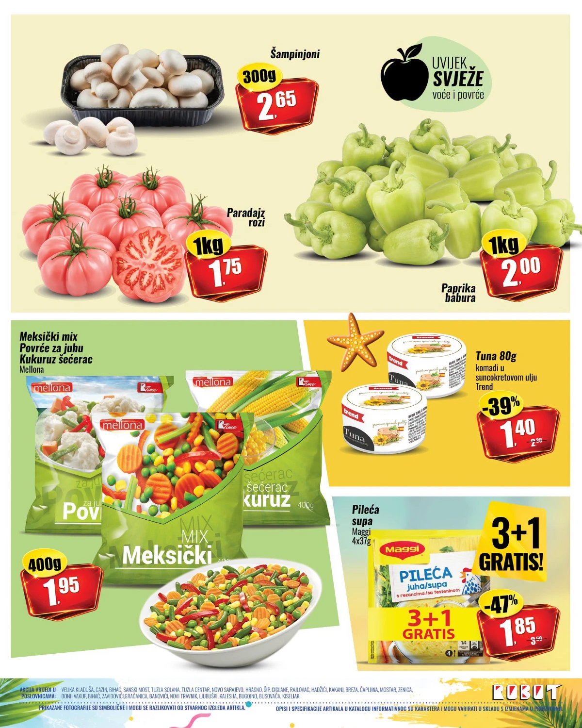 Robot akcija – paprika babura, paradajz, šampinjoni, tuna i smrznuto povrće na sniženju