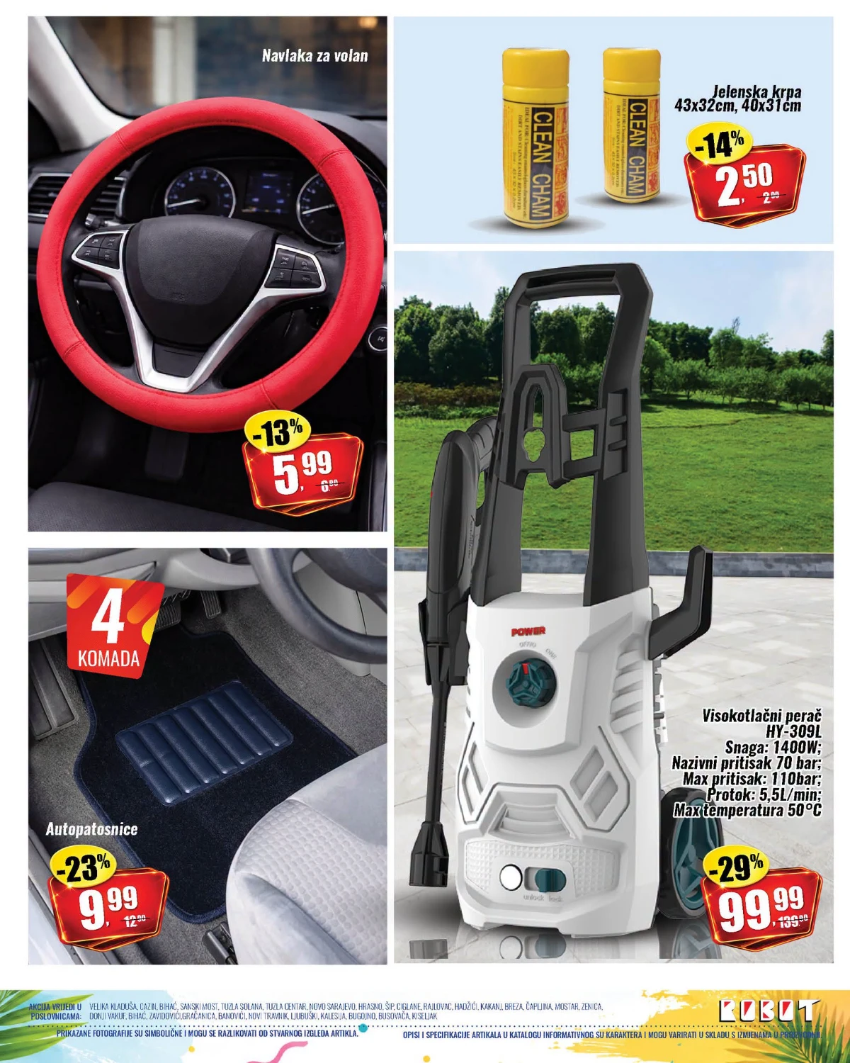 Robot vikend akcija do 25.07.2026. – navlaka za volan, autopatosnice, jelenjska krpa i visokotlačni perač na akciji