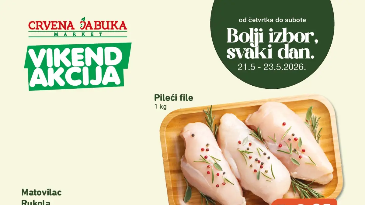 Crvena Jabuka vikend akcija 21–23.05.2026 – pileći file, Nutella, Fanta i salata mix po TOP cijenama