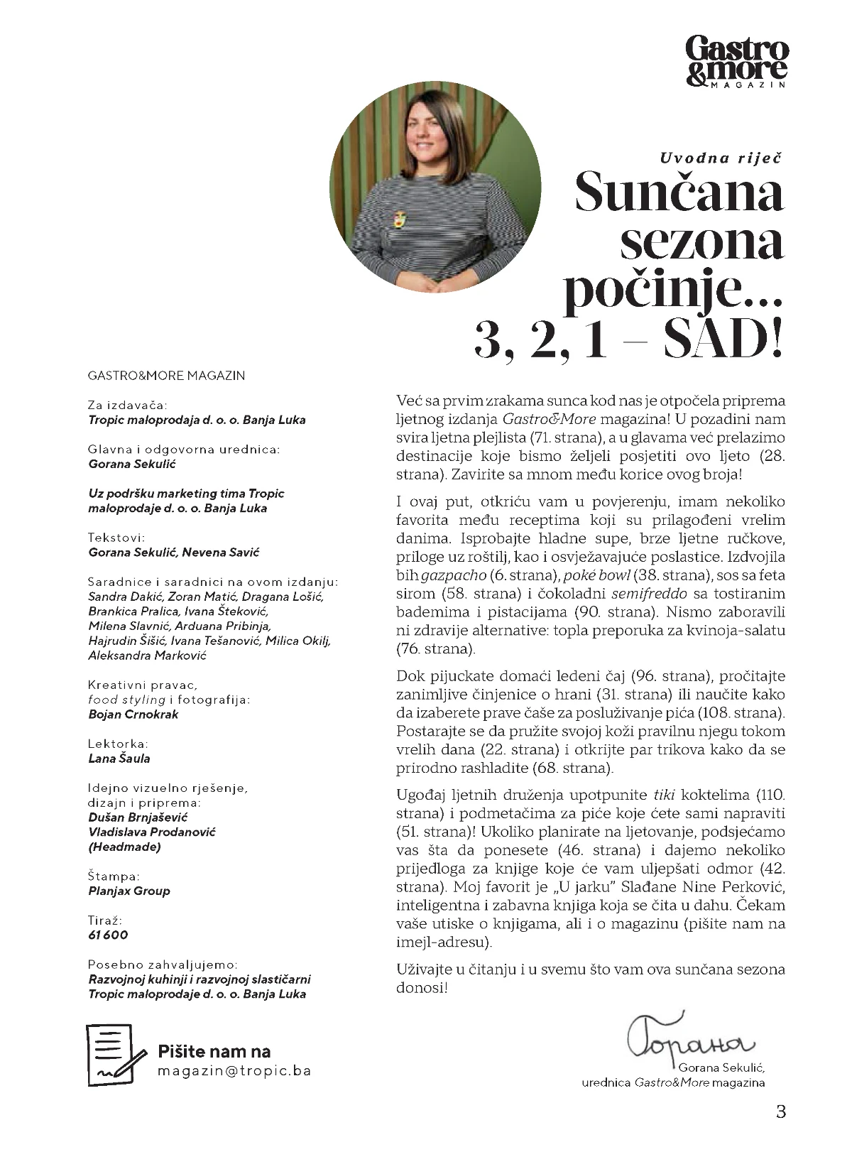 Gastro & More magazin uvodna riječ urednice i ljetne teme