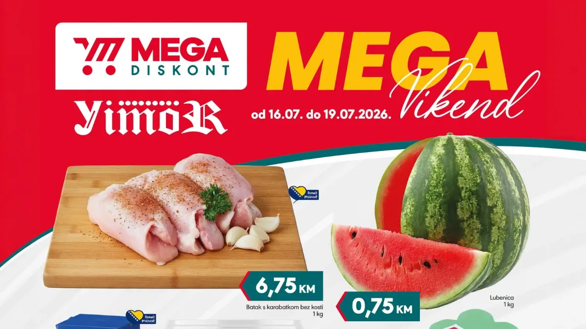 Mega Diskont Mega Vikend od 16. do 19.07.2026. – prehrana, pića i proizvodi za domaćinstvo po akcijskim cijenama